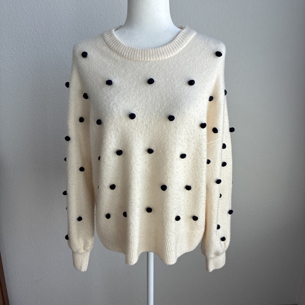 Madewell Brockton Bobble Sweater Coziest Yarn Merino Wool Blend Medium Polka Dot